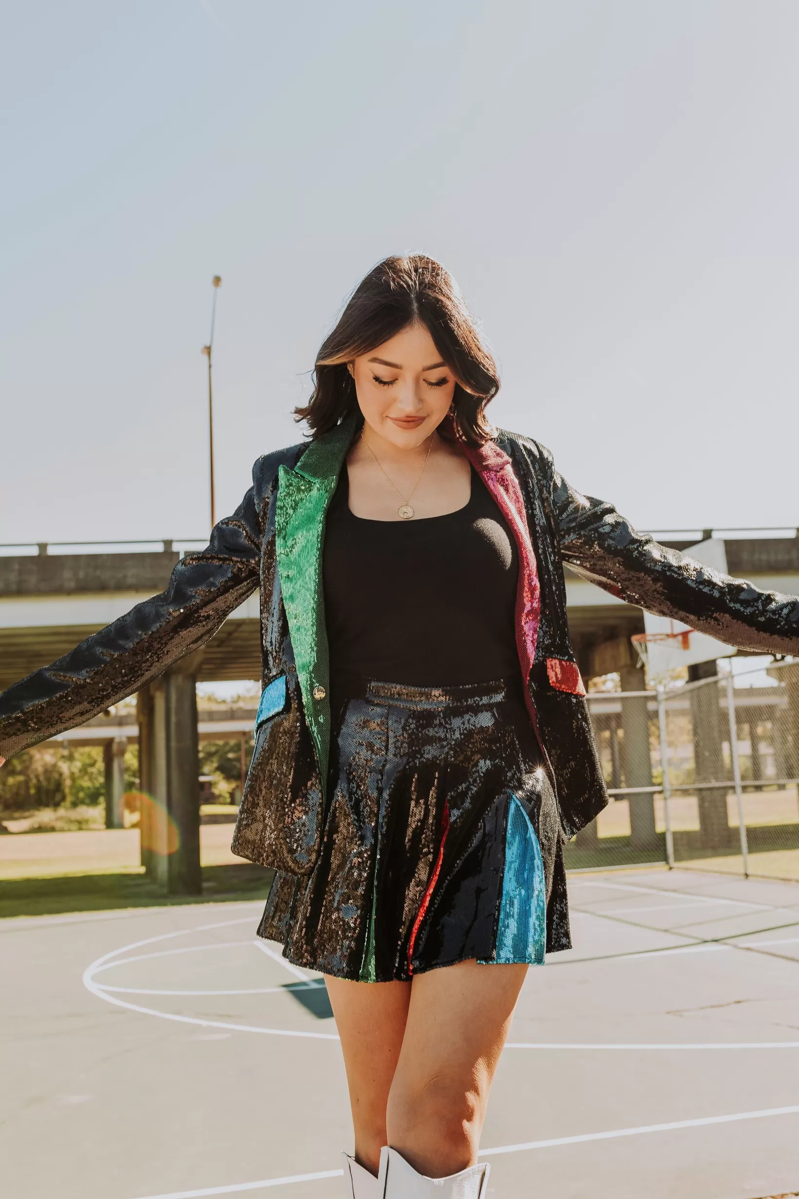 Hot Queen of Sparkles Black Sequin Colorblock Lapel Blazer