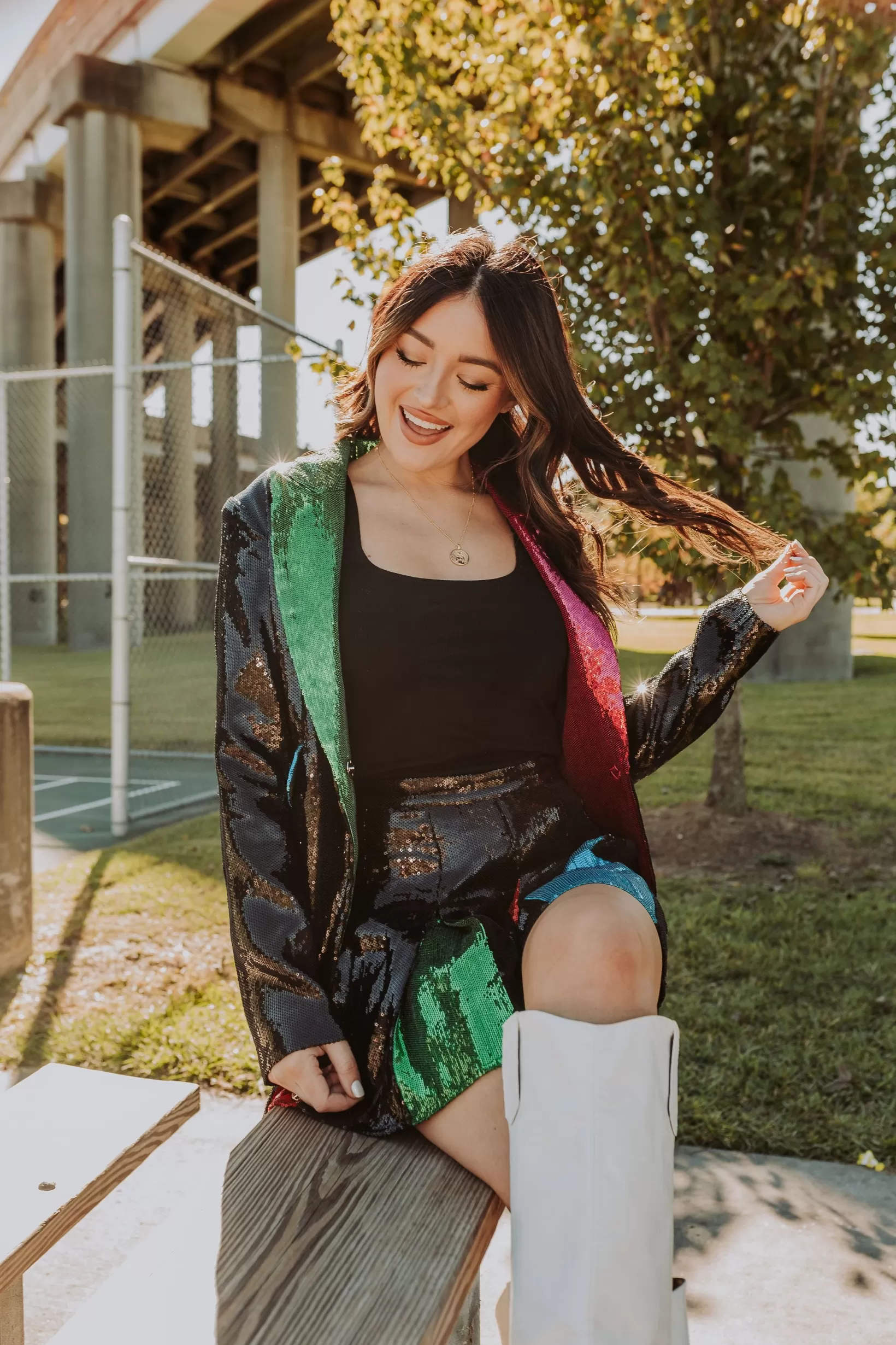 Hot Queen of Sparkles Black Sequin Colorblock Lapel Blazer