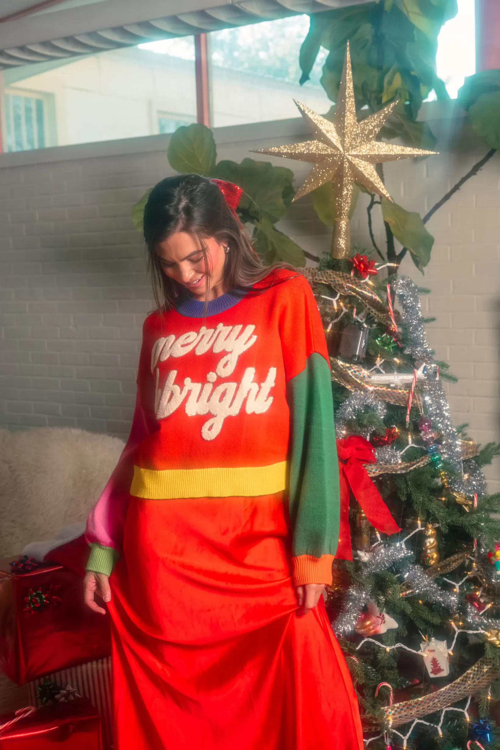 Outlet Queen of Sparkles Fuzzy 'Merry & Bright' Sweater Colorblock