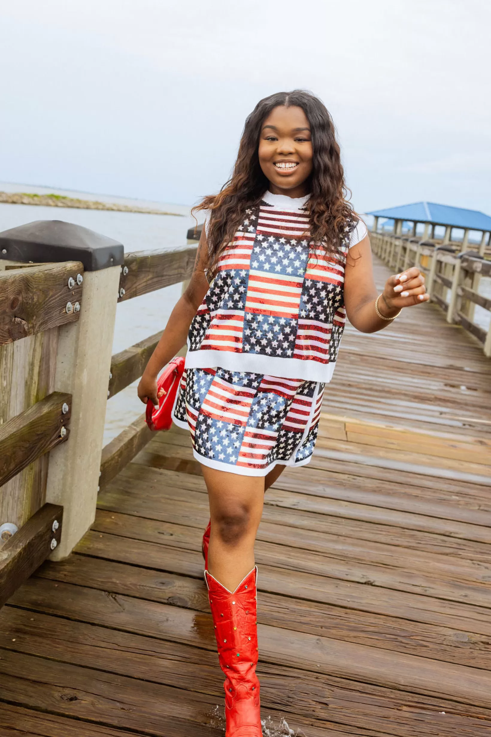 Discount Queen of Sparkles Full Sequin Stars & Stripes Skirt White