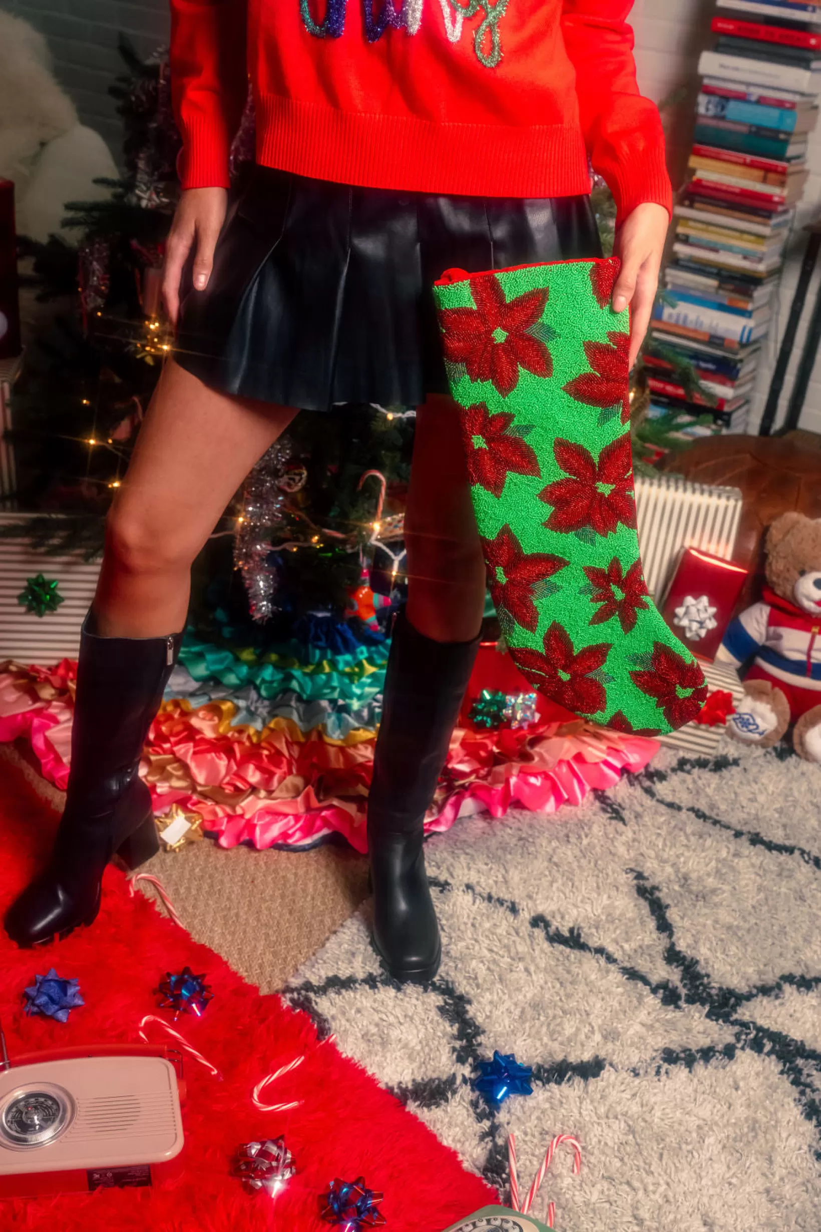 Flash Sale Queen of Sparkles ITES x Sami Riccioli x Green Poinsettia Stocking