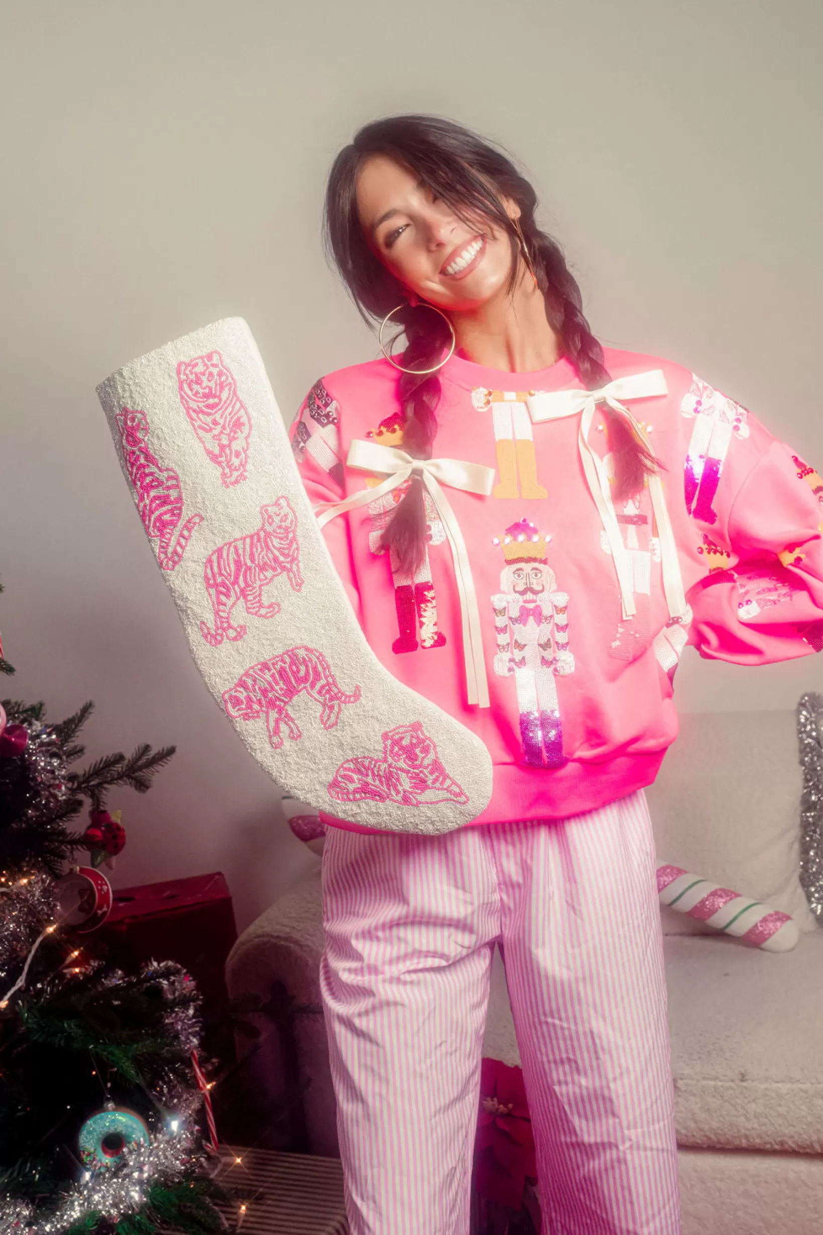 Best Sale Queen of Sparkles ITES x Sami Riccioli x White & Pink Tiger Stocking
