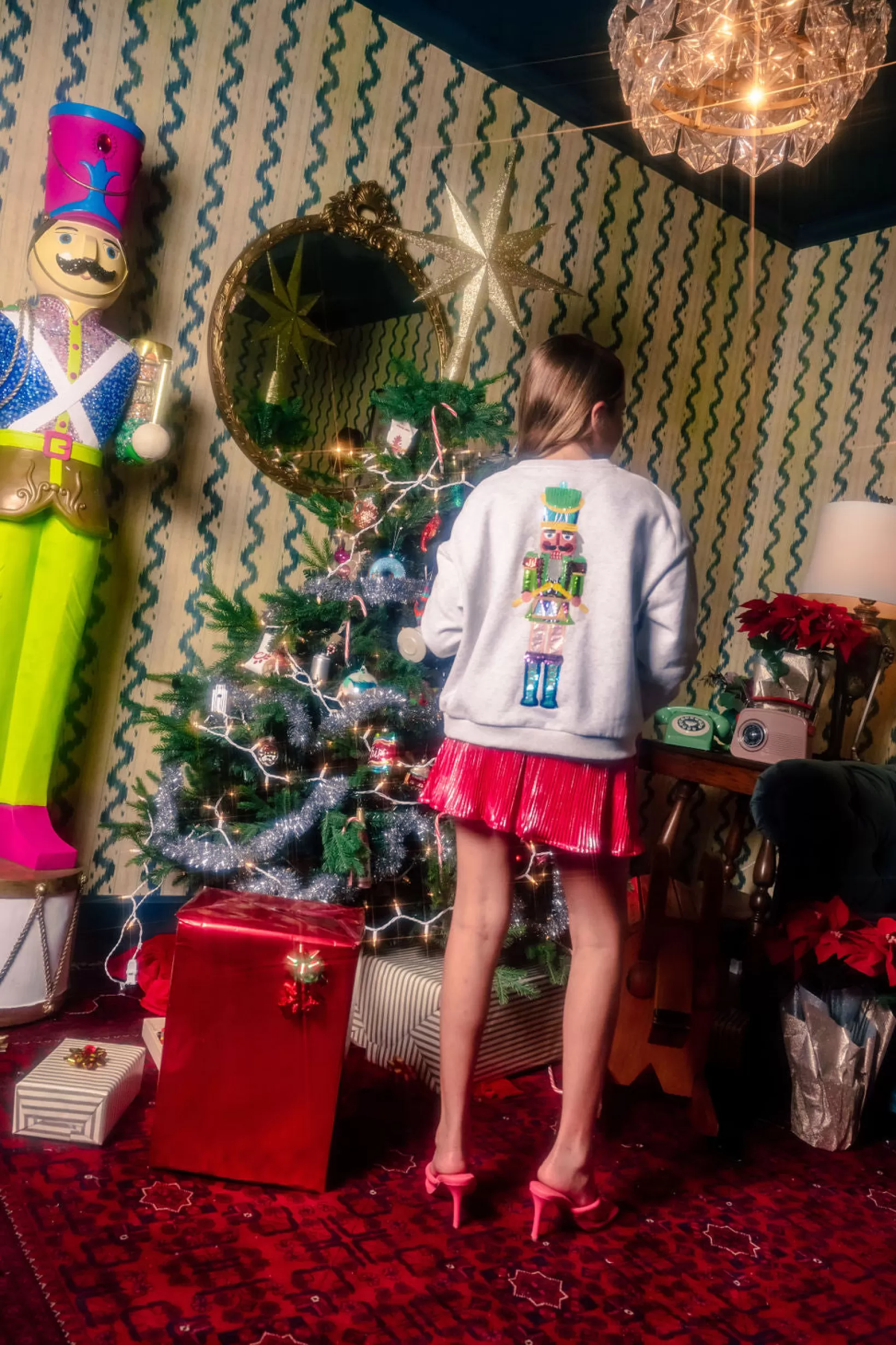 Shop Queen of Sparkles Kids Colorblock Drummer Nutcracker Sweatshirt Grey