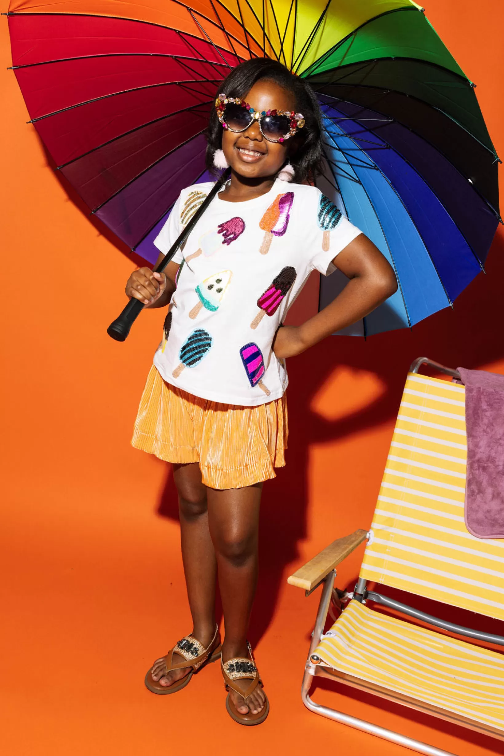 Fashion Queen of Sparkles Kids Scattered Multi Color Popsicle Tee White