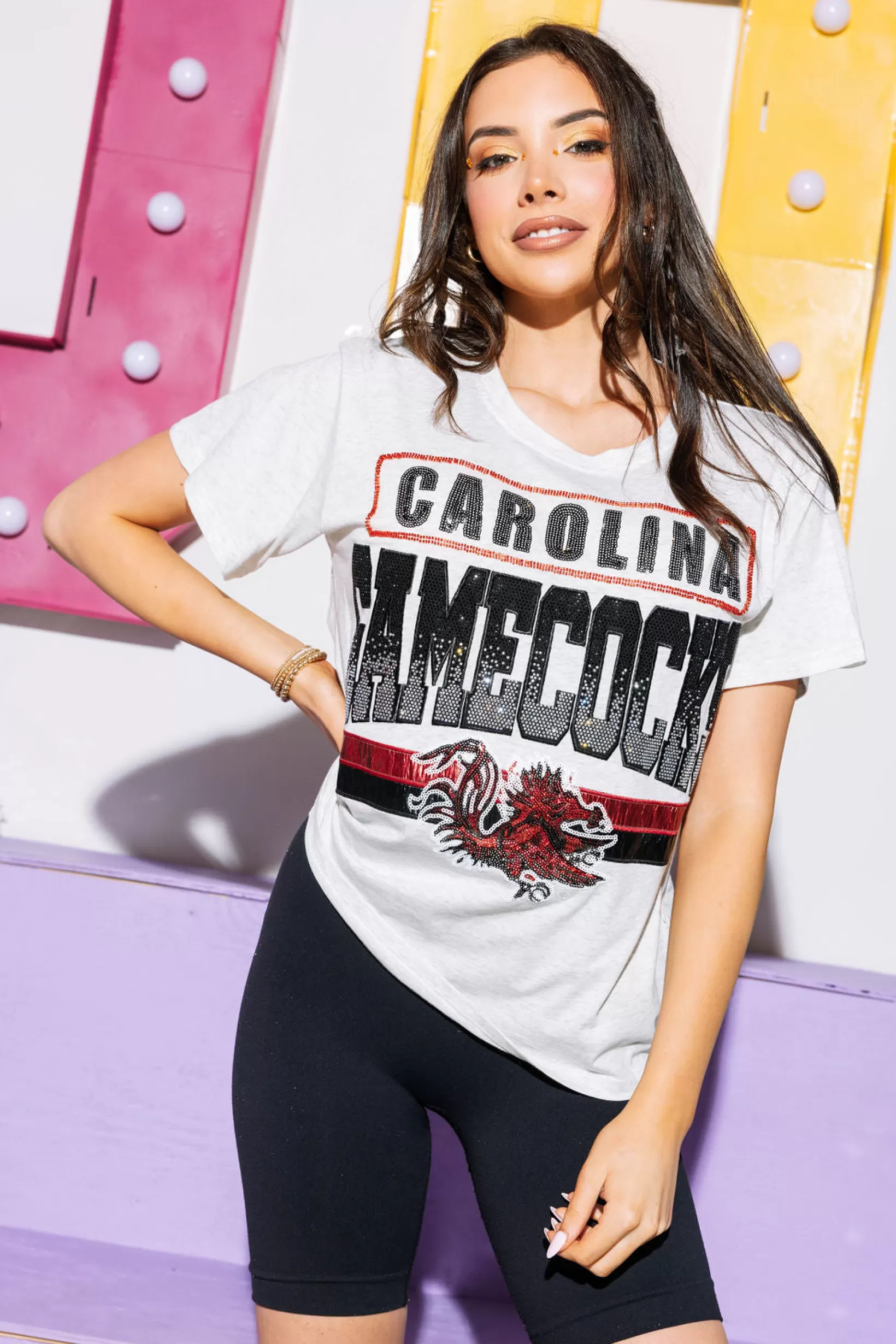New Queen of Sparkles Licensed 'Carolina Gamecocks' Vintage Tee Grey