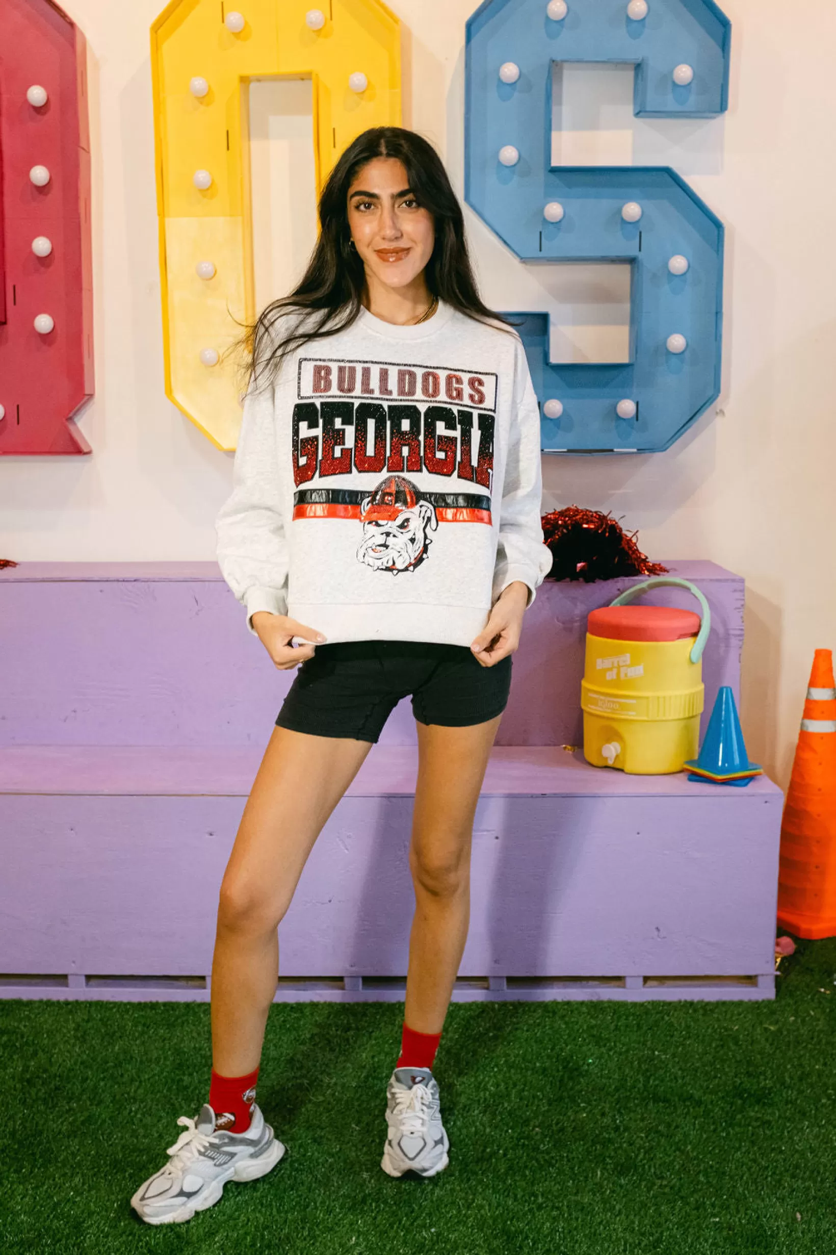 Cheap Queen of Sparkles Licensed Rhinestone 'Georgia Bulldogs' Vintage Sweatshirt Grey