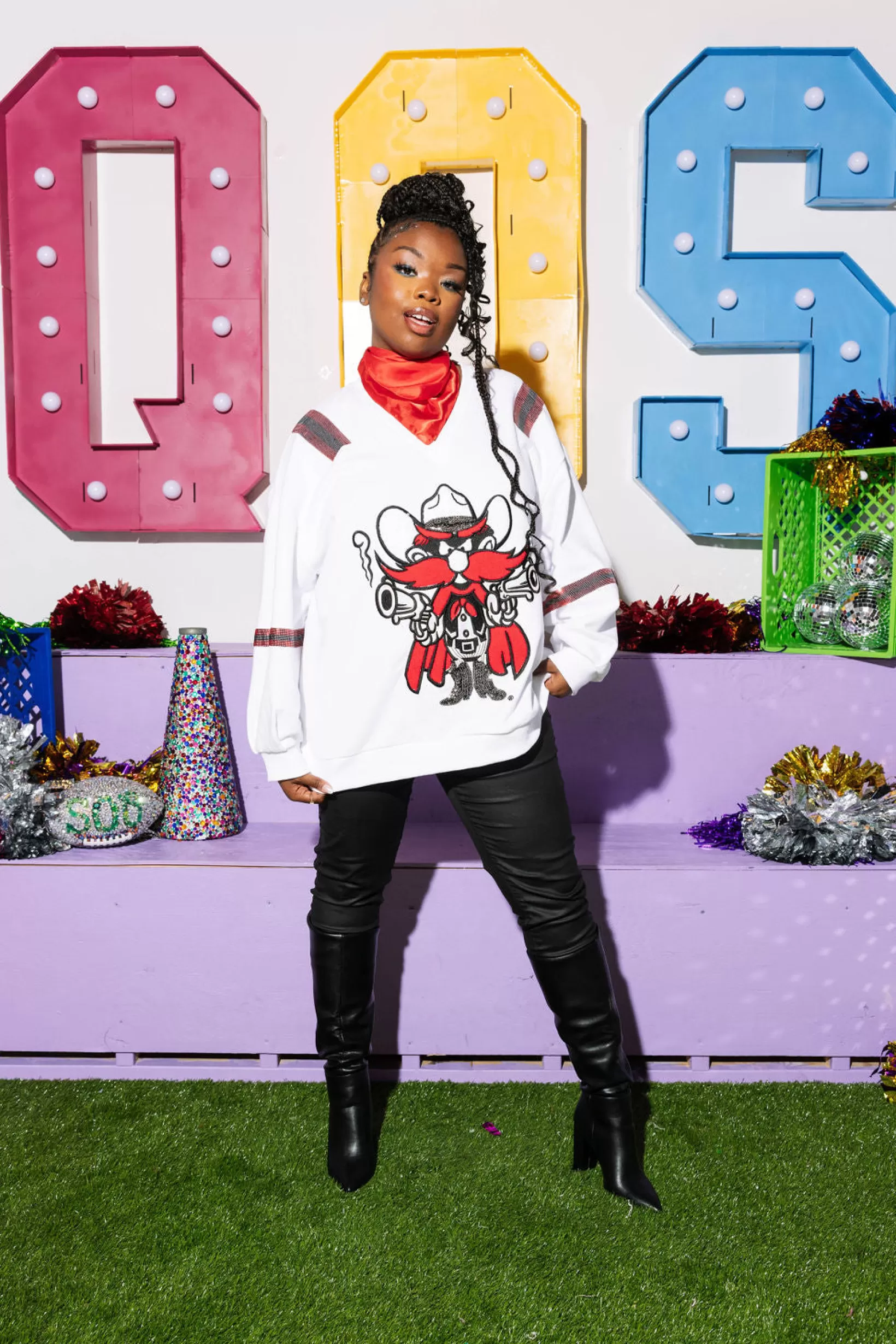 Clearance Queen of Sparkles Licensed- , Black & Red Texas Tech Raider Red Jersey Sweatshirt White