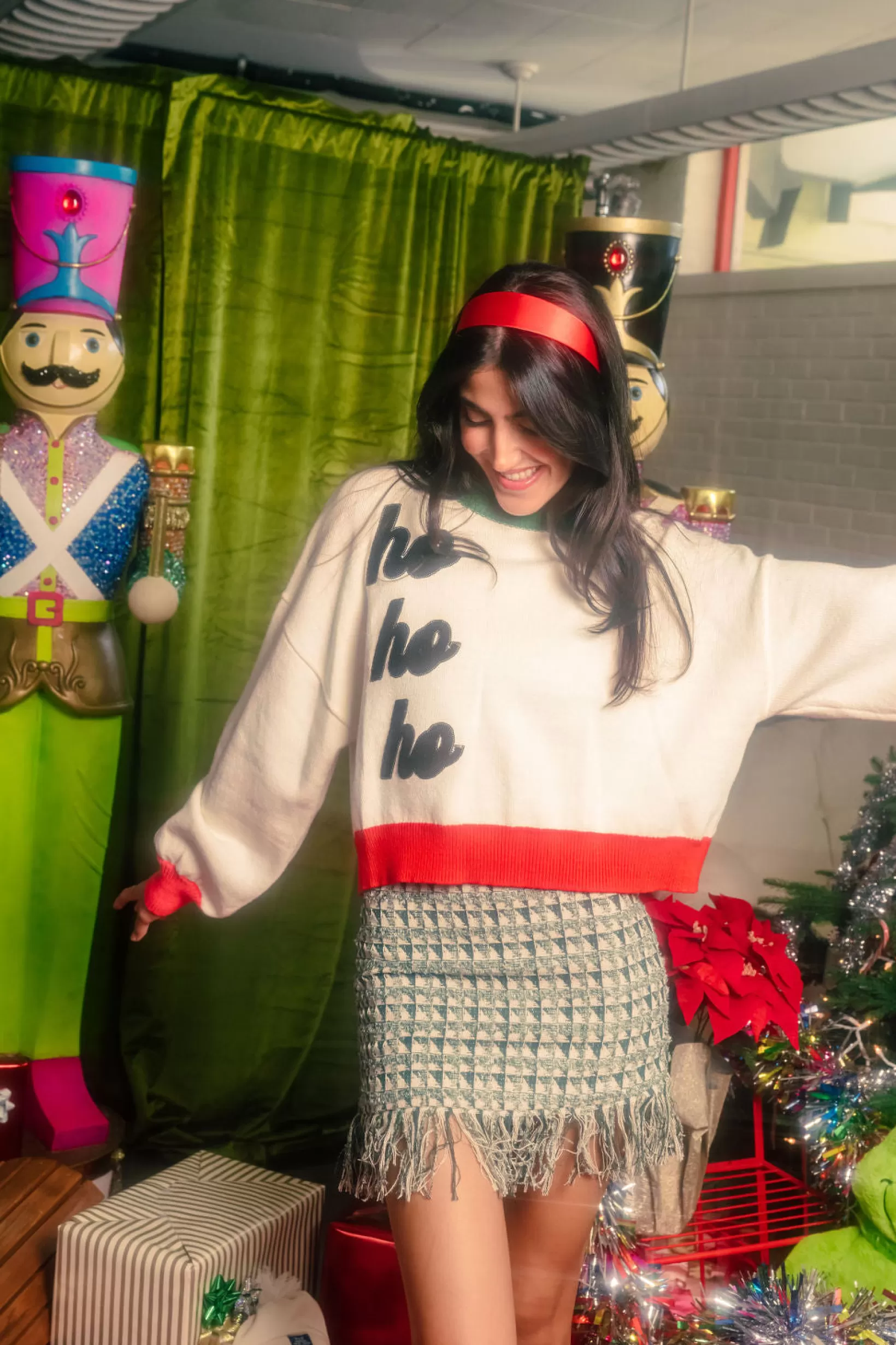 Shop Queen of Sparkles Red, & Green Colorblock 'Ho Ho Ho' Sweater White