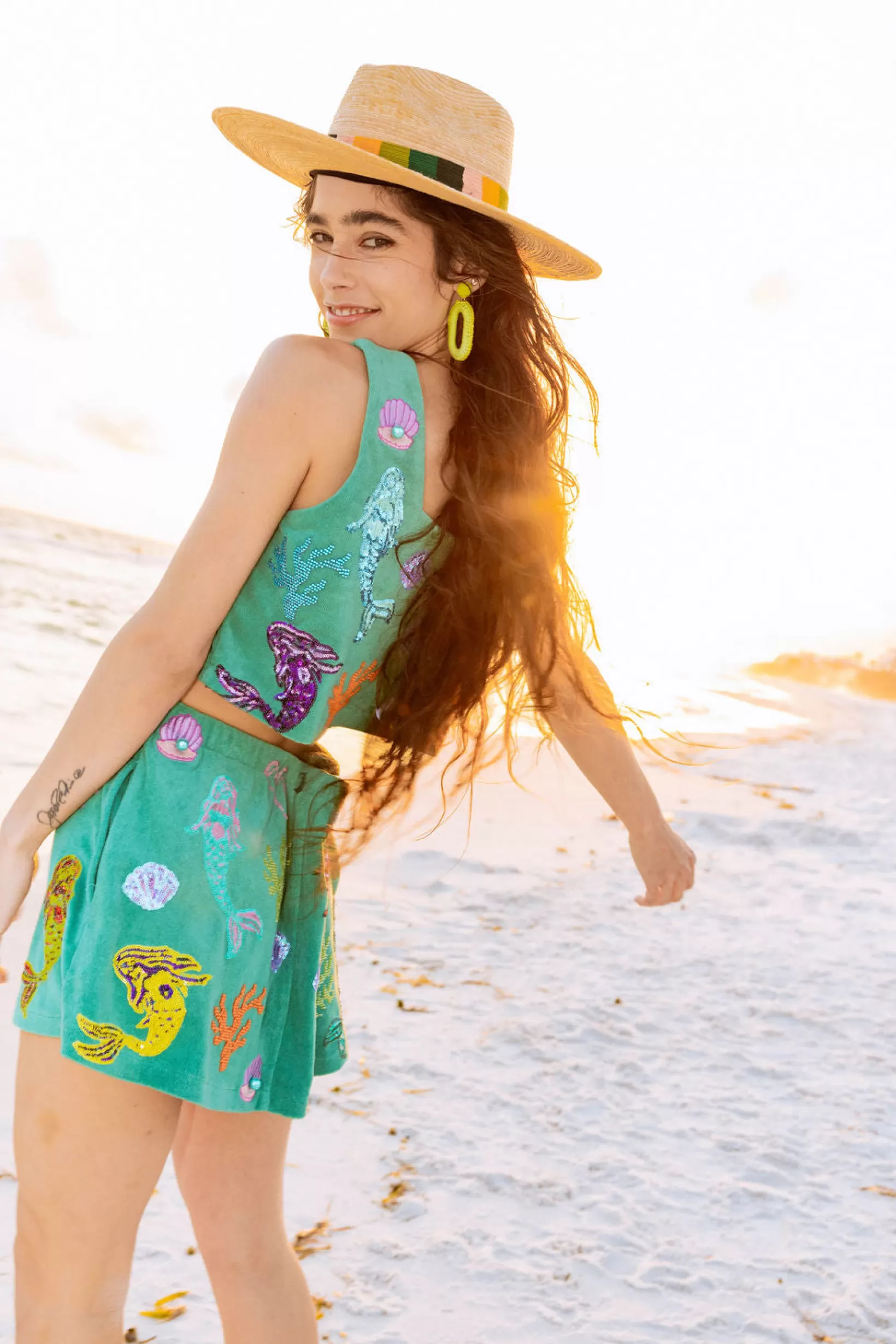 Flash Sale Queen of Sparkles Mermaid, Coral & Shell Terry Cloth Skort Teal