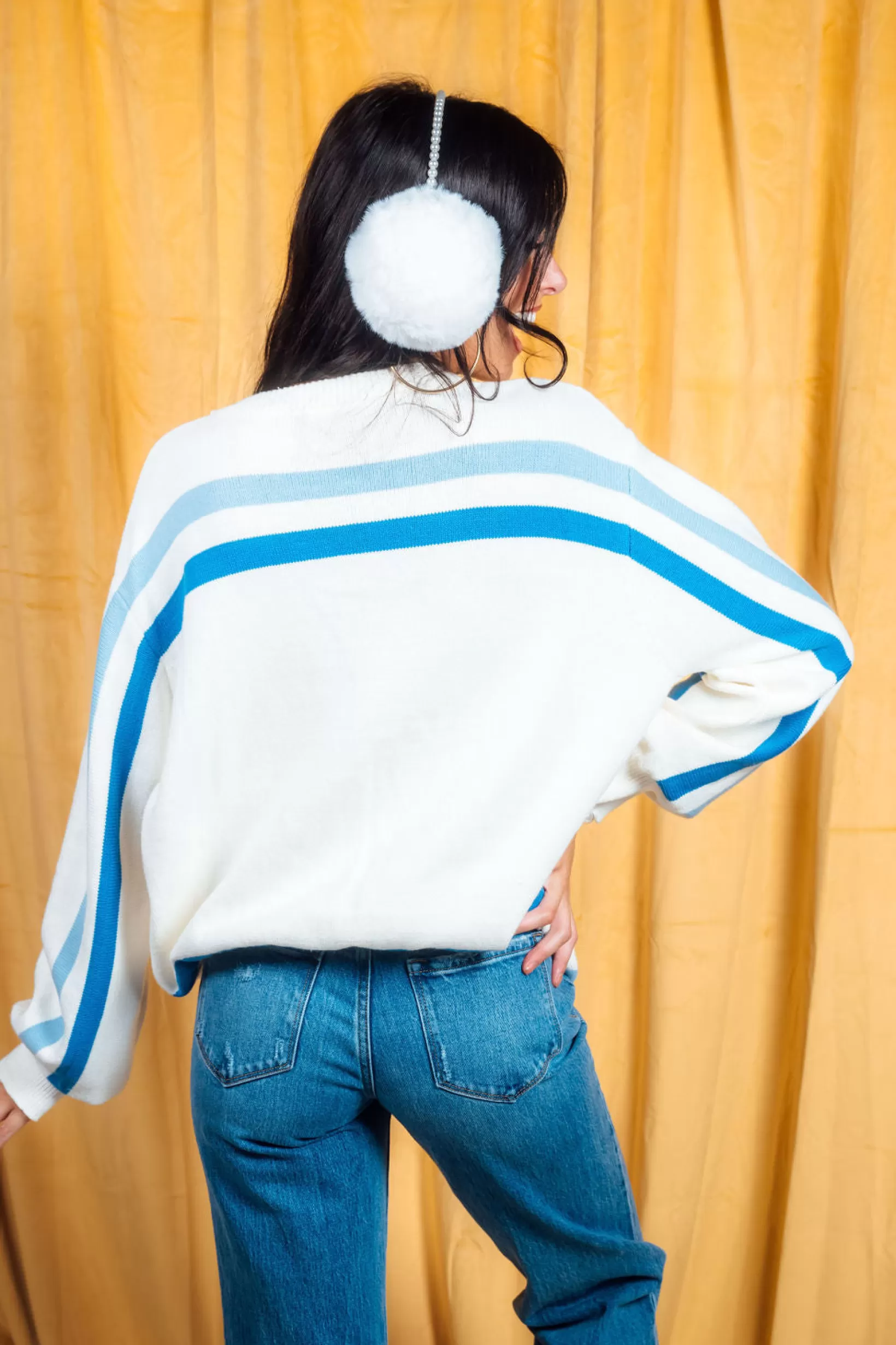 Flash Sale Queen of Sparkles & Royal 'Get Lit' Menorah Stripe Long Sleeve Sweater White